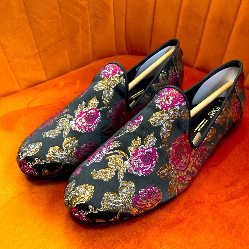 Toms Brand Women’s Darcy Flat Metallic Rose/Black Size 8.5 - Picture 1 of 4